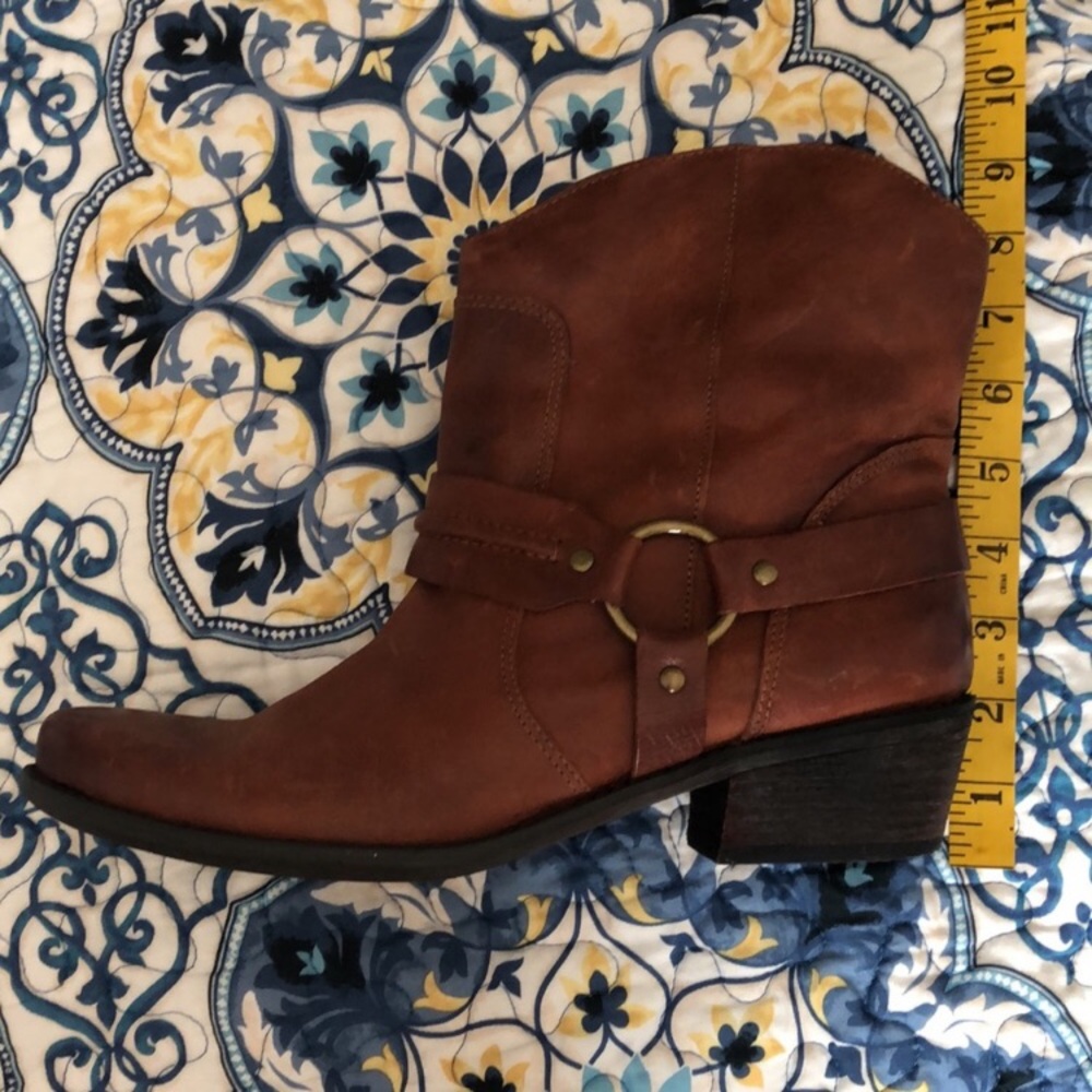 Franco Sarto Genuine Leather Western Short Harness Cowgirl Boots Cognac brown - Picture 10 of 16
